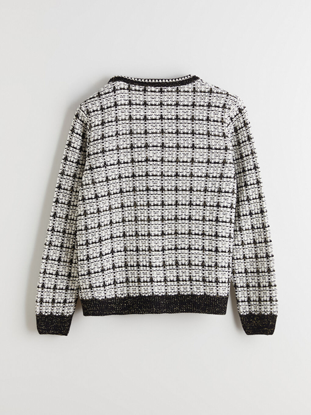 Siyah Bisiklet Yaka Desenli Kadın Triko Hırka-5