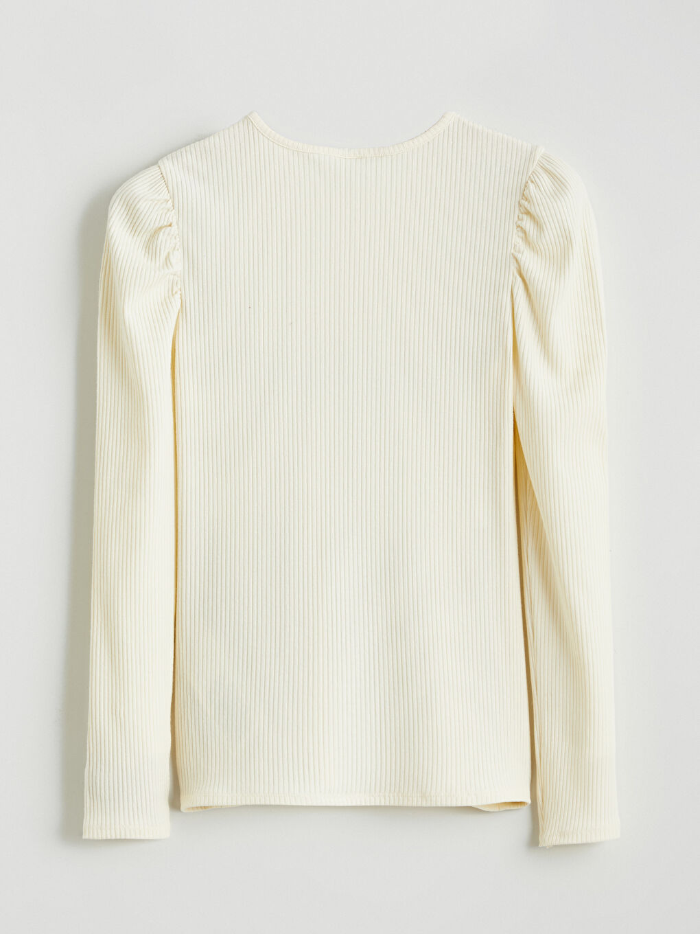 Ekru Bisiklet Yaka Nakışlı Kız Çocuk Tişört-2