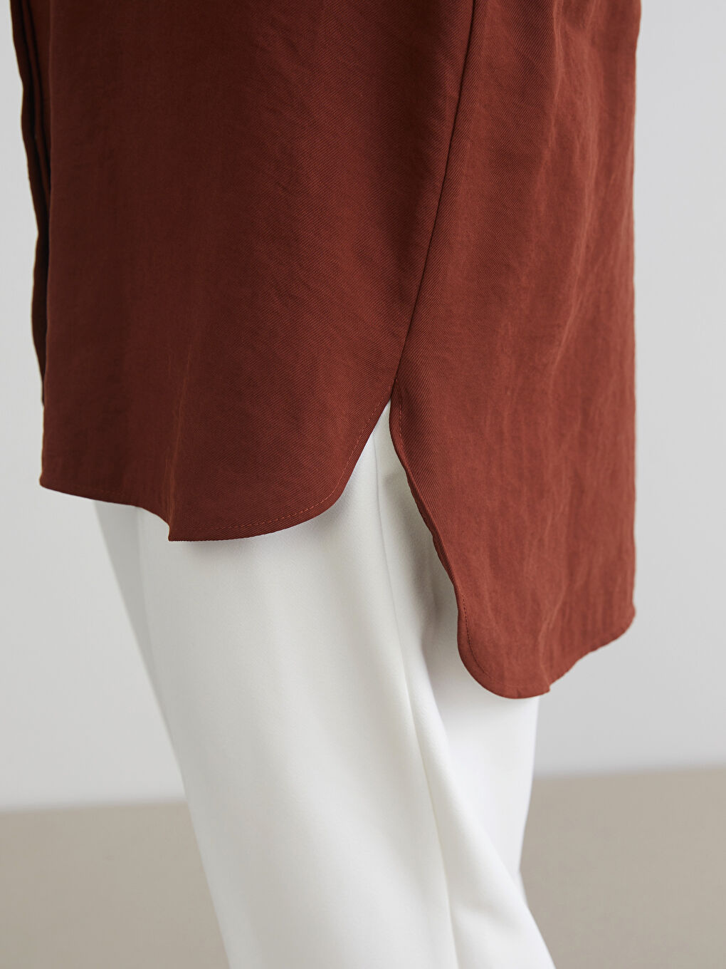 Kahverengi Modal Karışımlı Kadın Gömlek Tunik-2