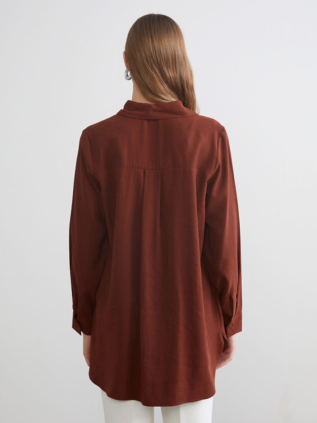 Kahverengi Modal Karışımlı Kadın Gömlek Tunik-3