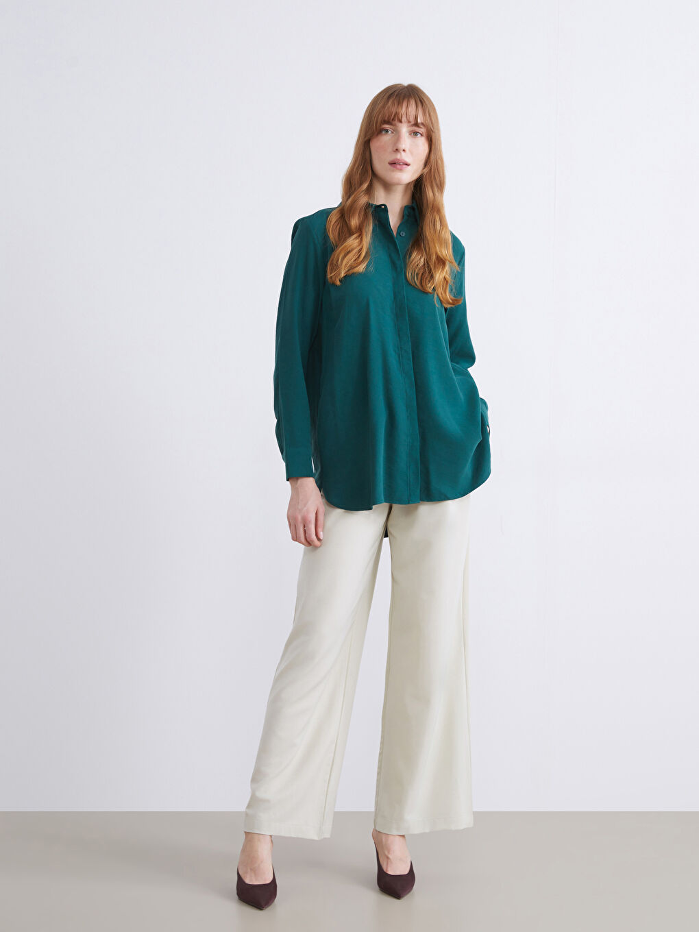 Yeşil Modal Karışımlı Kadın Gömlek Tunik-2