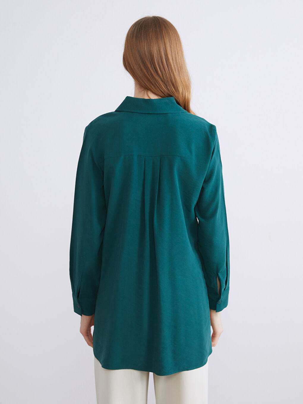Yeşil Modal Karışımlı Kadın Gömlek Tunik-4