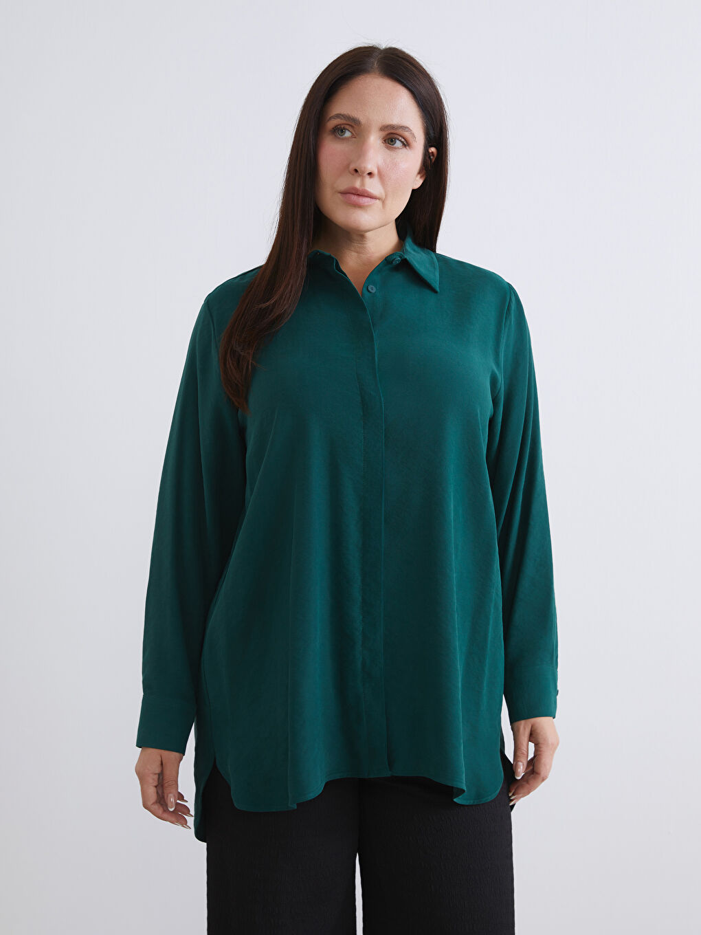 Yeşil Modal Karışımlı Kadın Gömlek Tunik-1