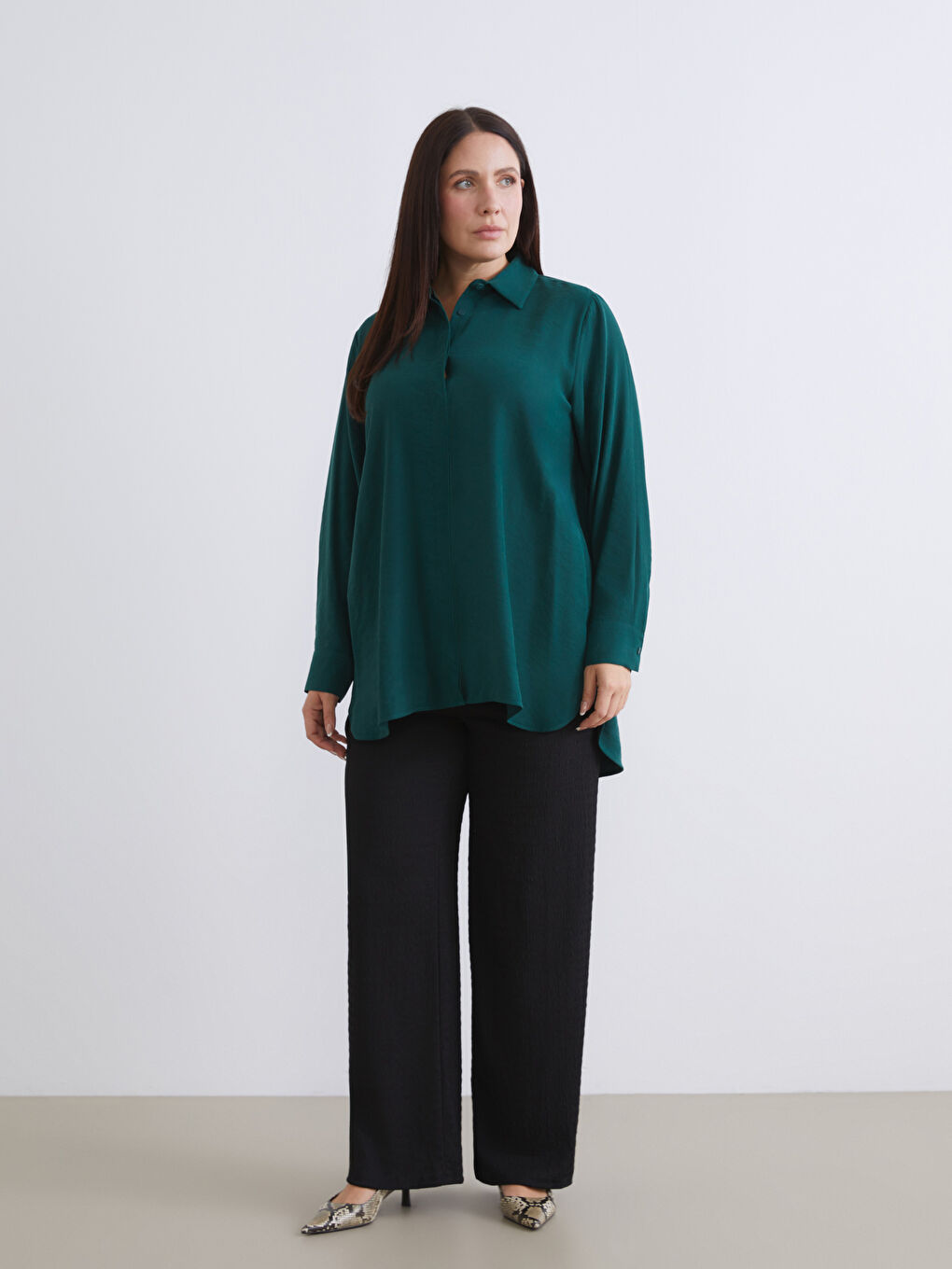 Yeşil Modal Karışımlı Kadın Gömlek Tunik-5