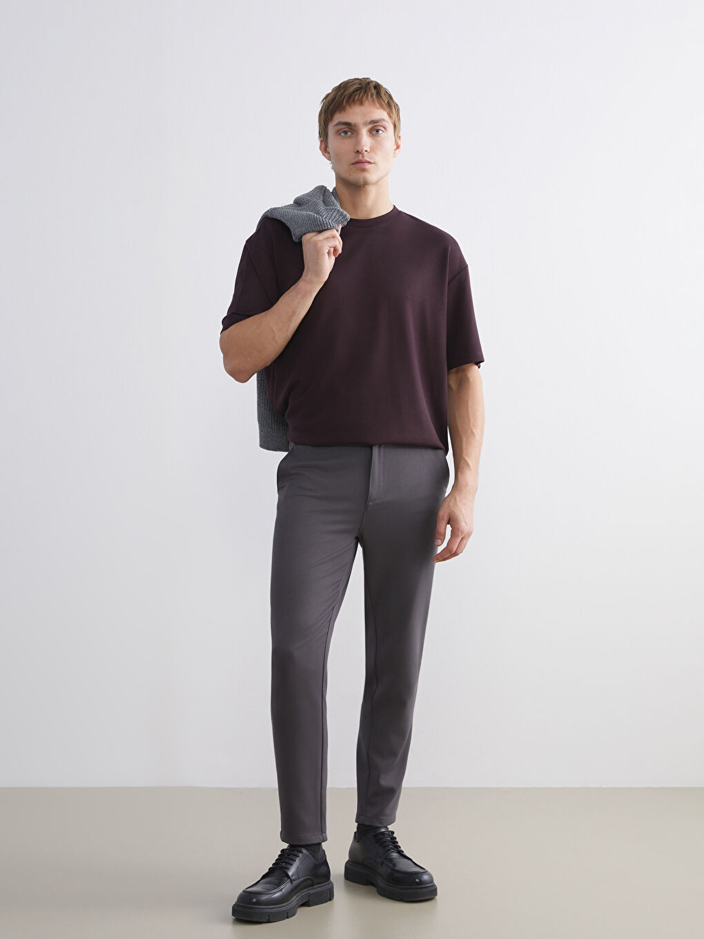 Mürdüm Bisiklet Yaka Erkek Tişört-1