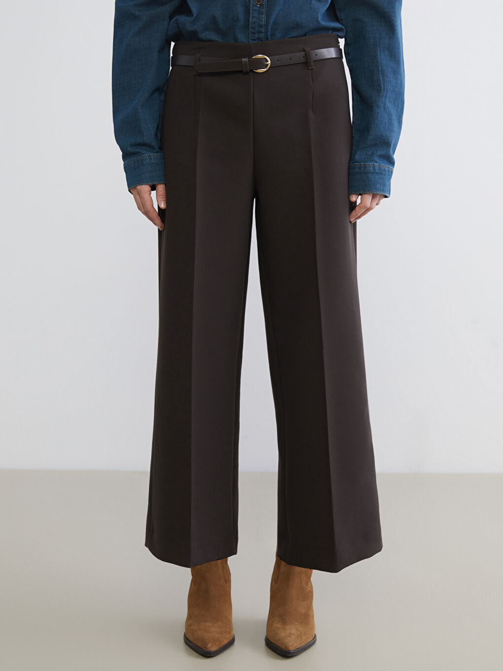 Regular Fit Wide Leg Women's Trousers-1