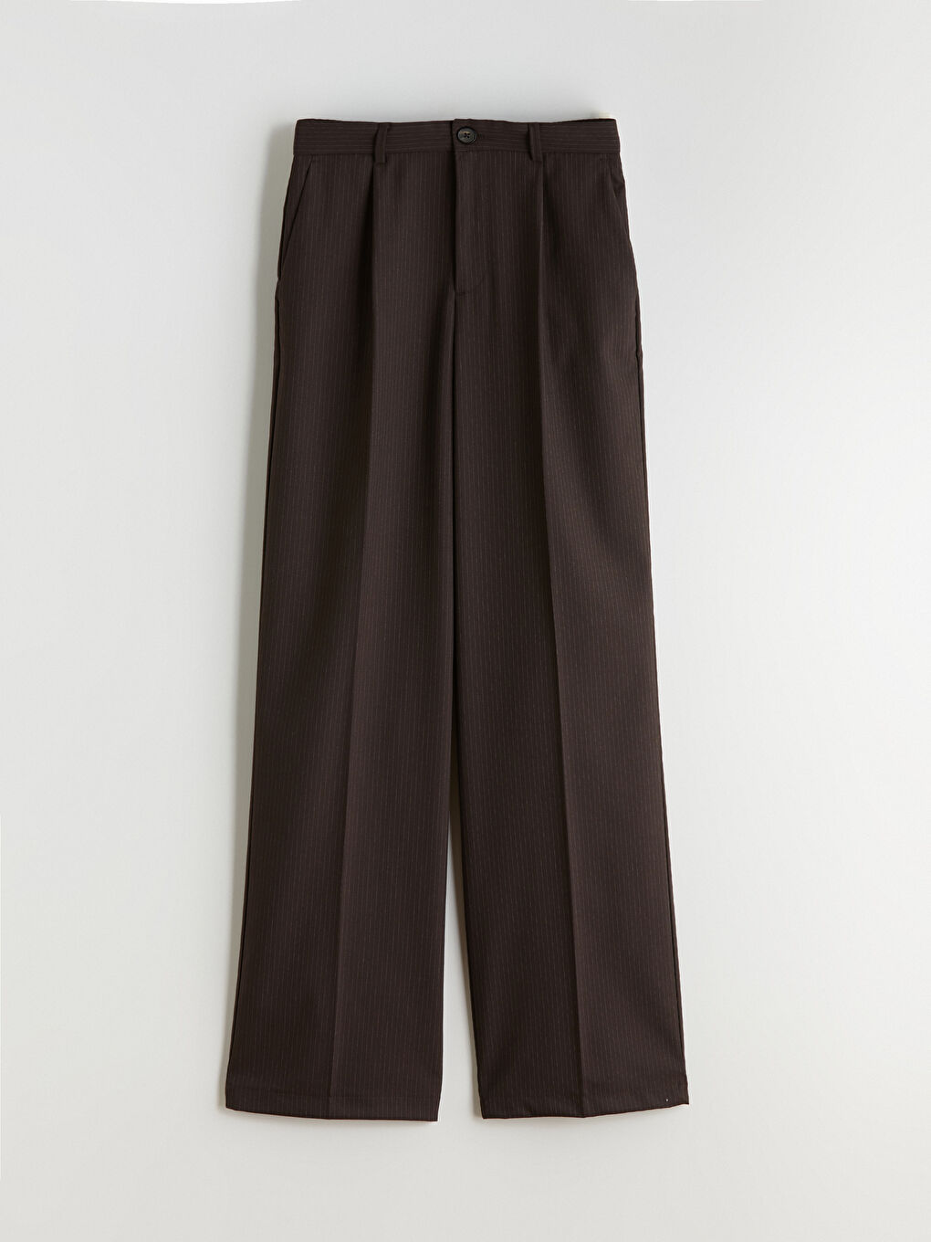 Kahverengi Loose Fit Çizgili Kadın Pileli Pantolon-4