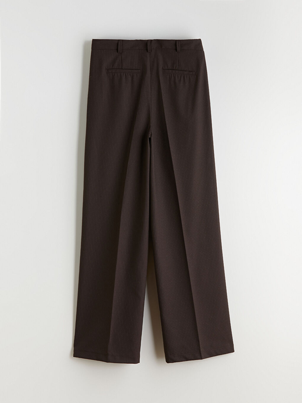 Kahverengi Loose Fit Çizgili Kadın Pileli Pantolon-5