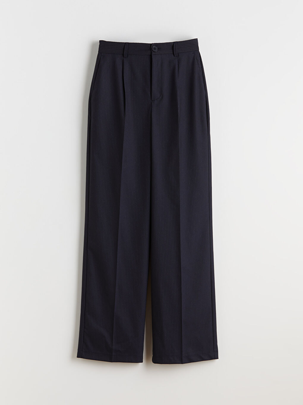 Lacivert Loose Fit Çizgili Kadın Pileli Pantolon-4