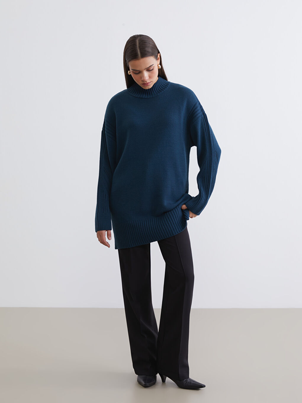 Yeşil Yarım Balıkçı Yaka Kadın Triko Tunik-1