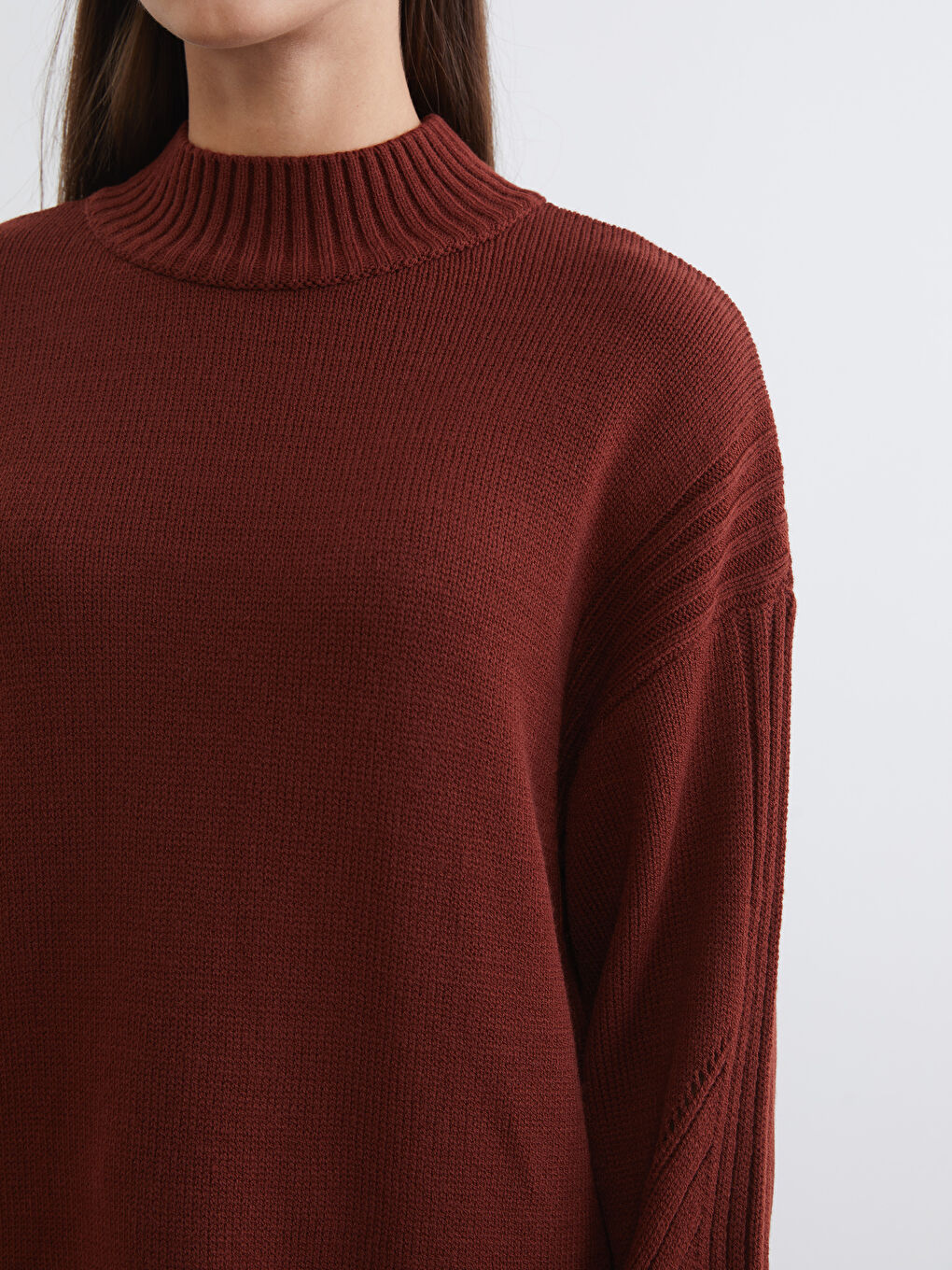 Kahverengi Yarım Balıkçı Yaka Kadın Triko Tunik-2