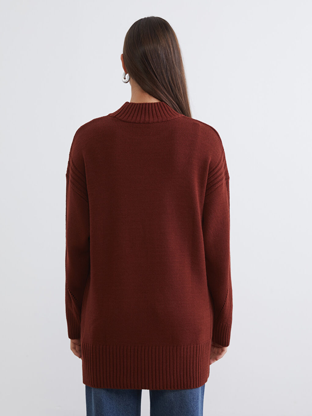 Kahverengi Yarım Balıkçı Yaka Kadın Triko Tunik-3