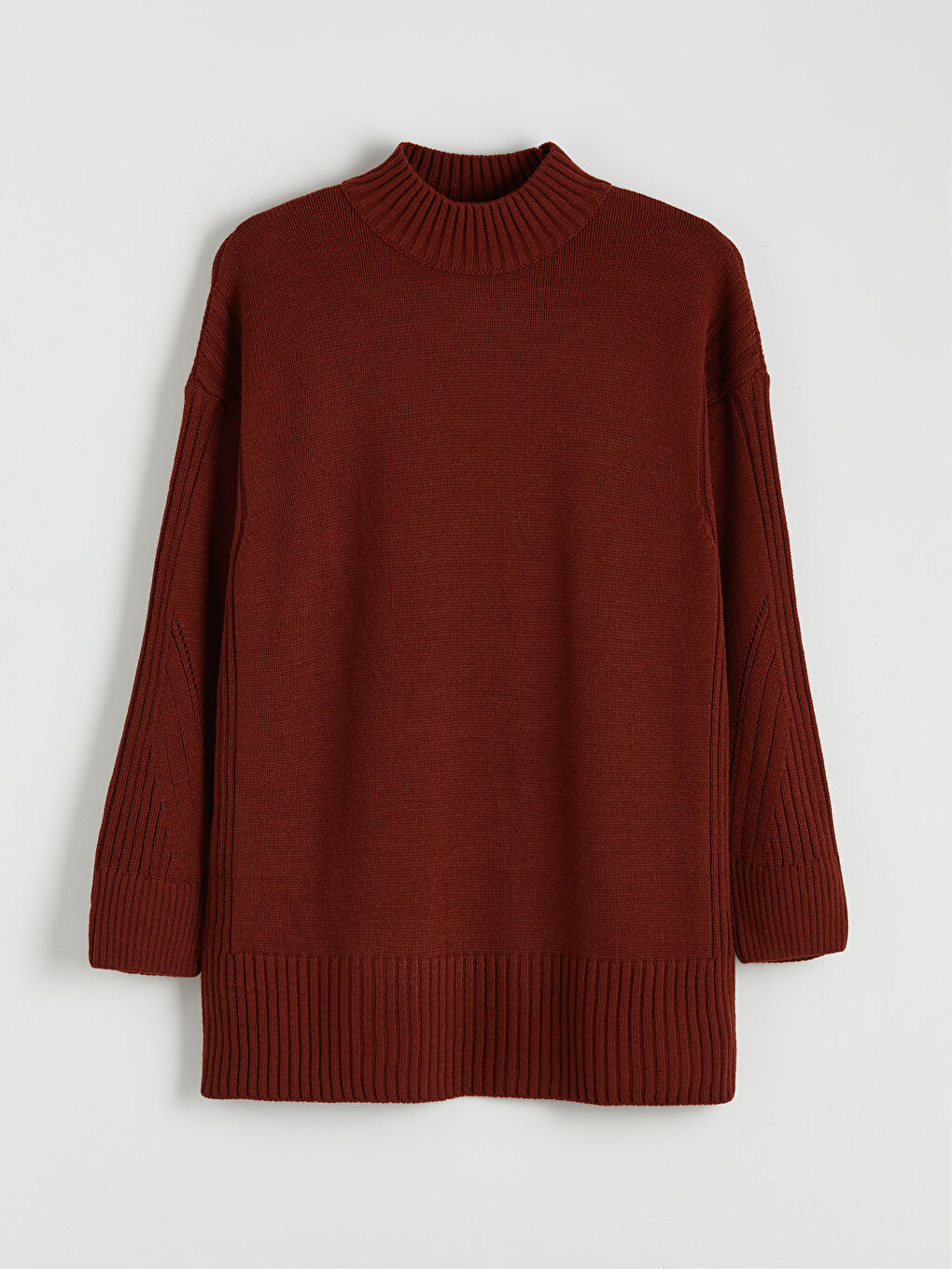 Kahverengi Yarım Balıkçı Yaka Kadın Triko Tunik-4