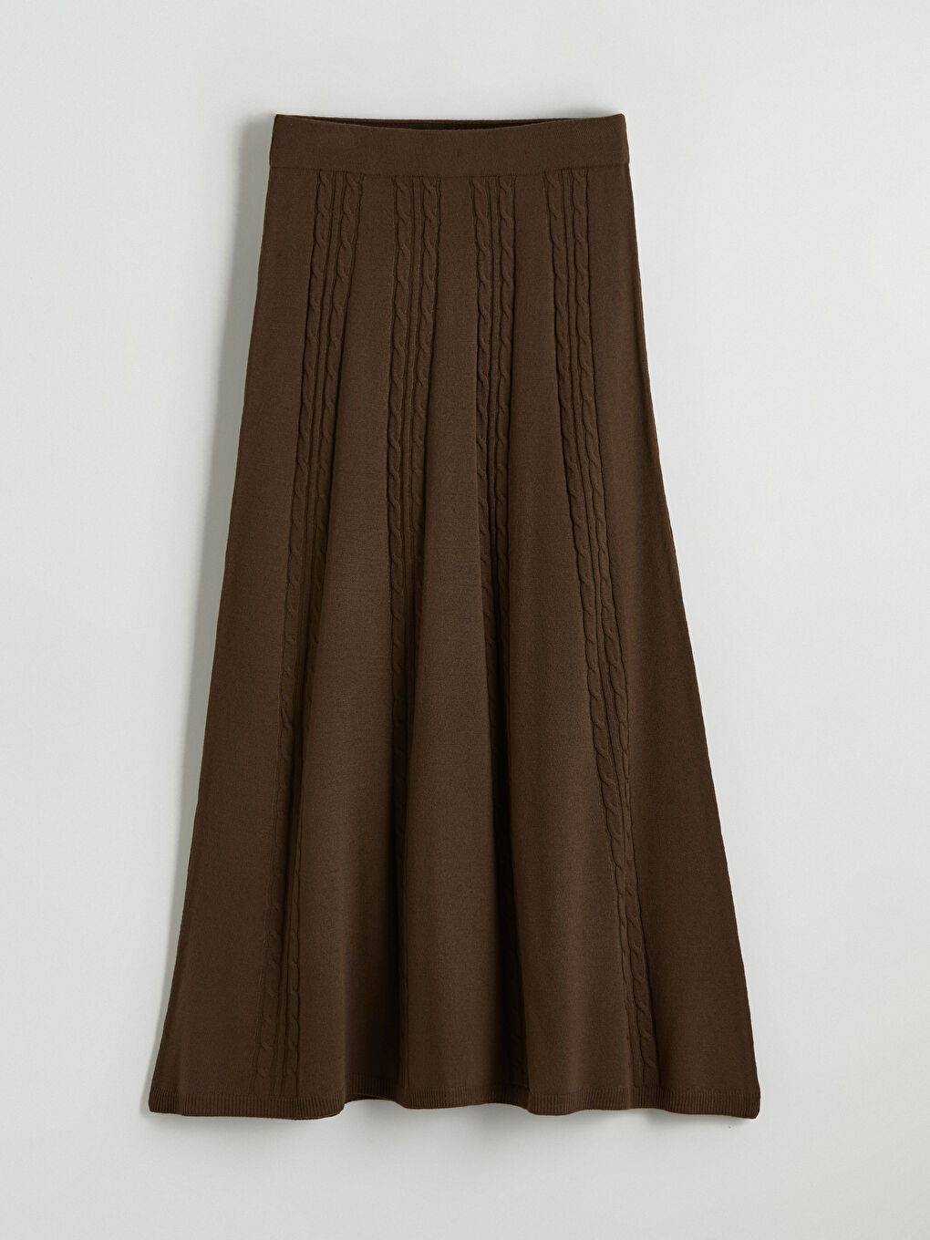 Elastic Waist Self-Patterned Flared Knit Skirt-4