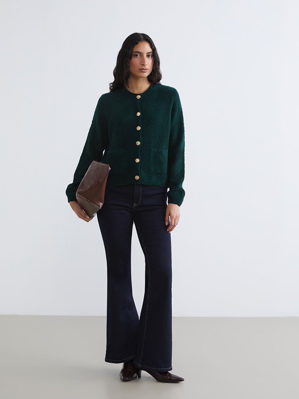 Yeşil Bisiklet Yaka Kadın Triko Hırka-1