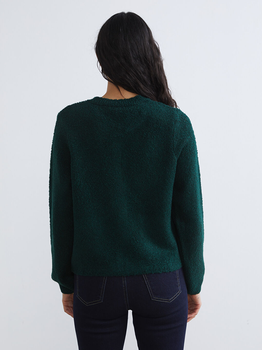 Yeşil Bisiklet Yaka Kadın Triko Hırka-3