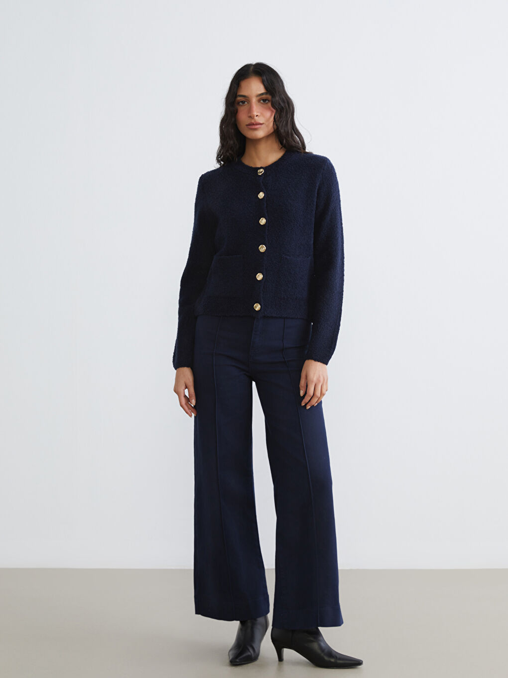 Lacivert Bisiklet Yaka Kadın Triko Hırka-1