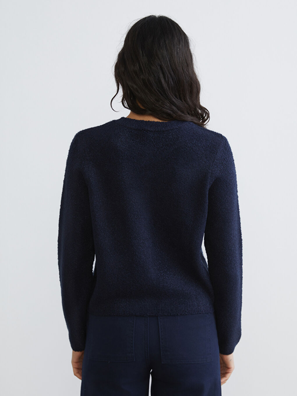 Lacivert Bisiklet Yaka Kadın Triko Hırka-3