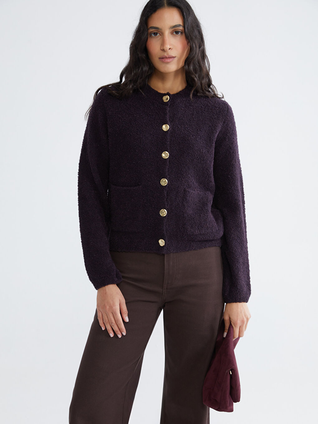 Mor Bisiklet Yaka Kadın Triko Hırka