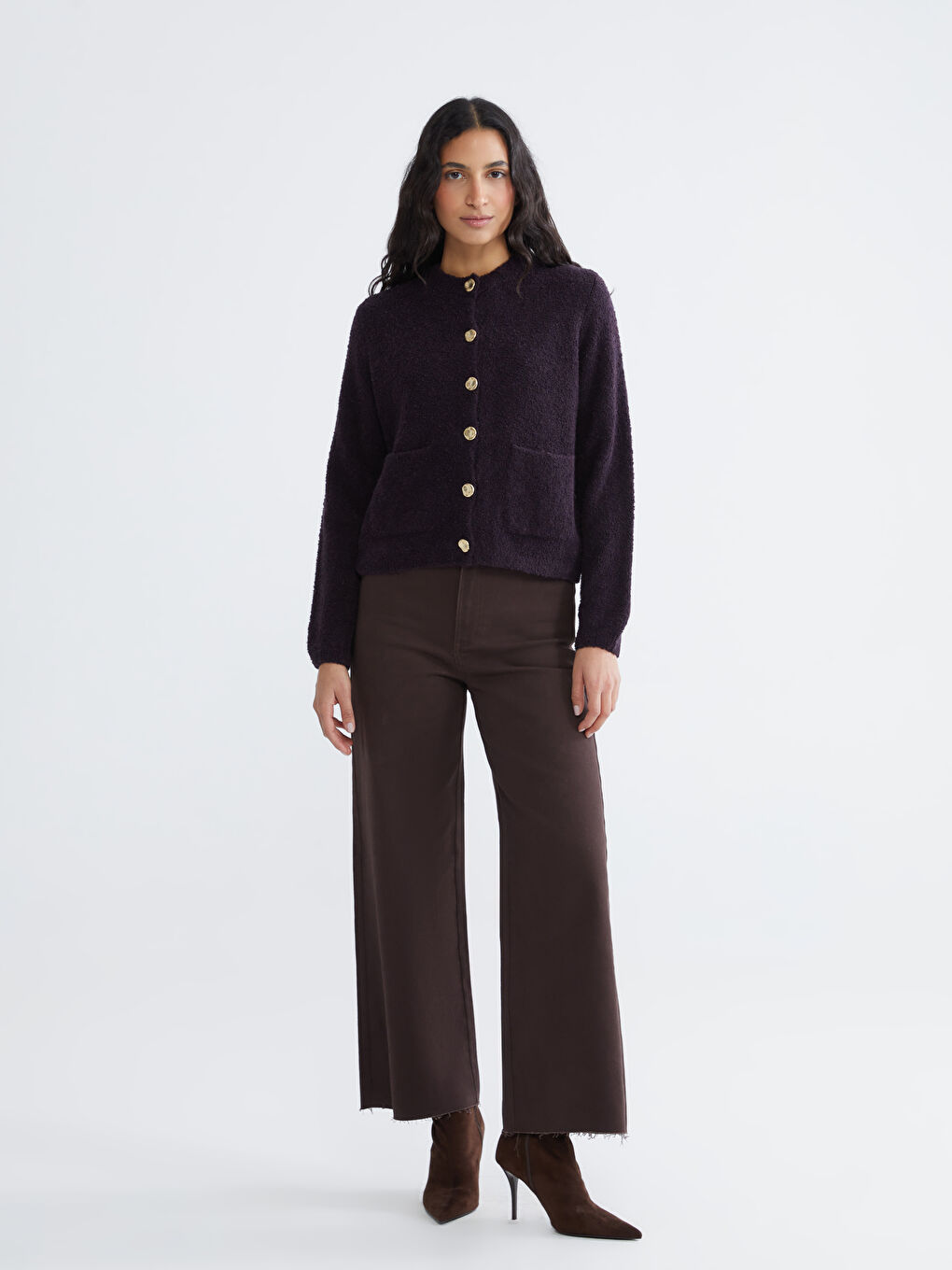 Mor Bisiklet Yaka Kadın Triko Hırka-1