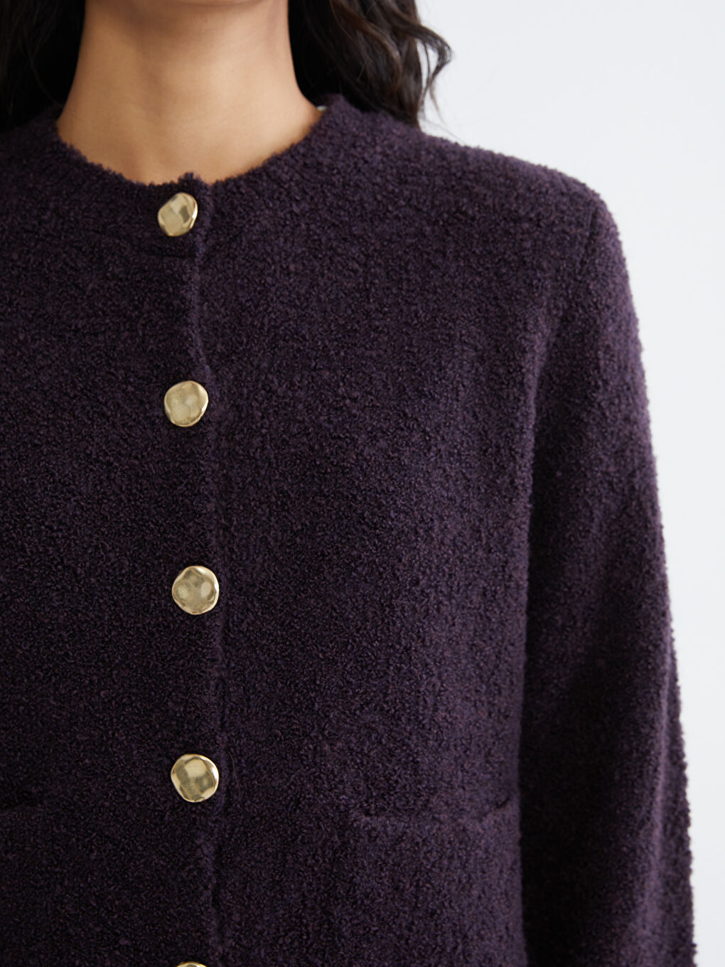 Mor Bisiklet Yaka Kadın Triko Hırka-2