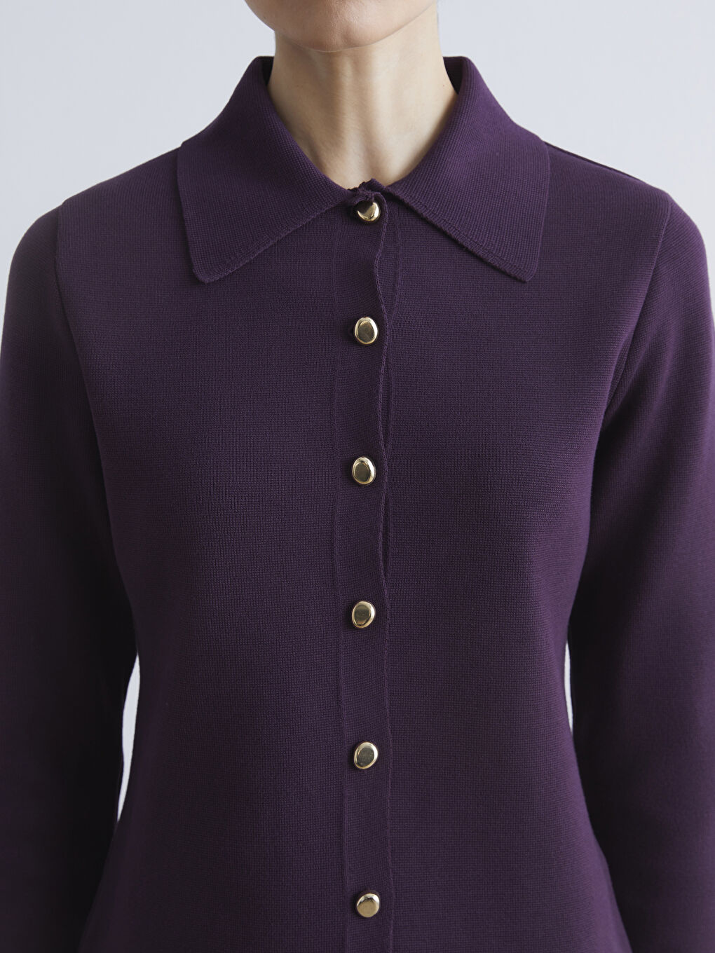 Mor Gömlek Yaka Kadın Triko Hırka-2