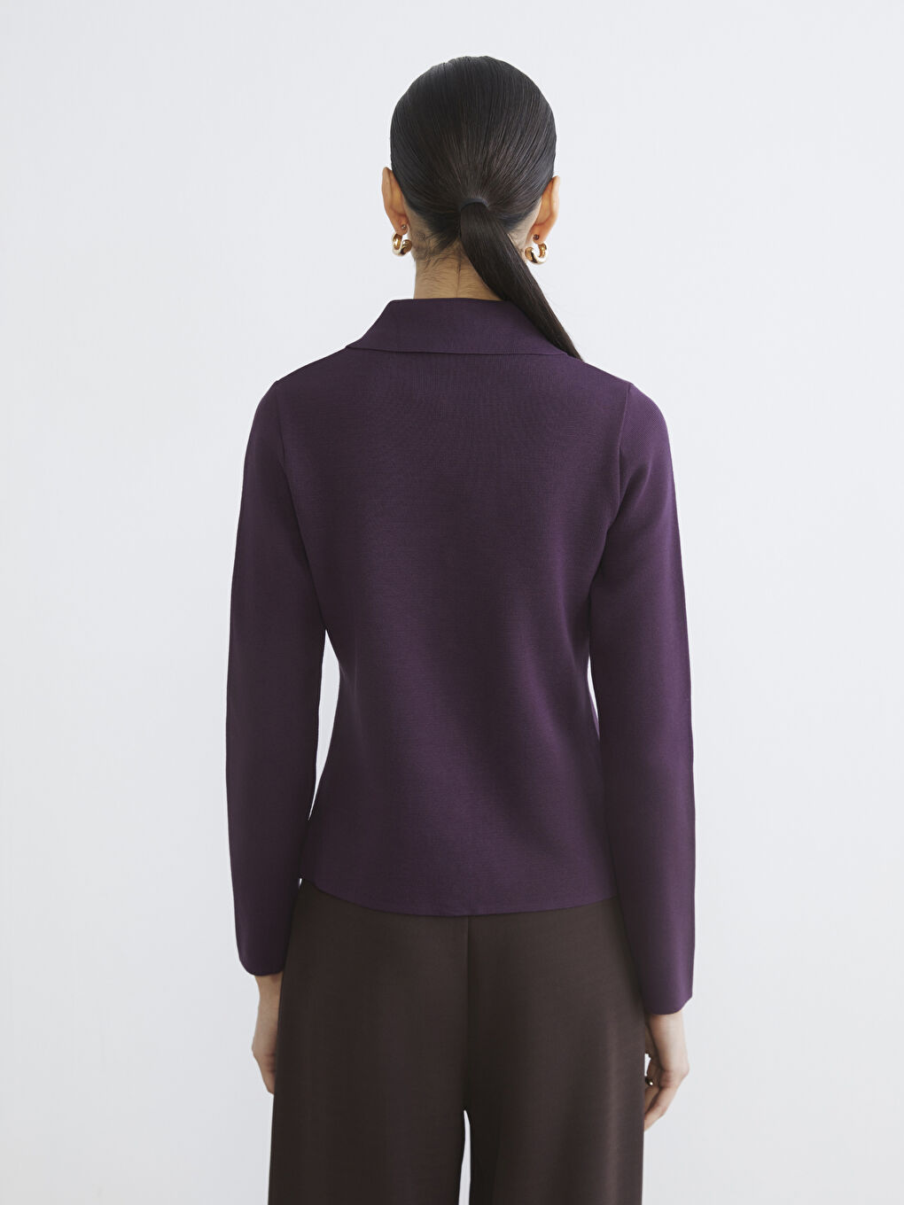 Mor Gömlek Yaka Kadın Triko Hırka-3