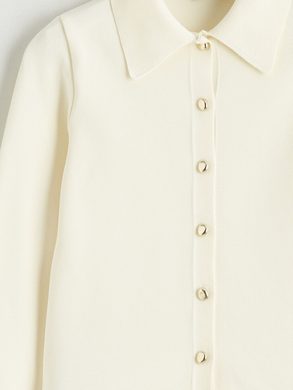 Ekru Gömlek Yaka Kadın Triko Hırka-5