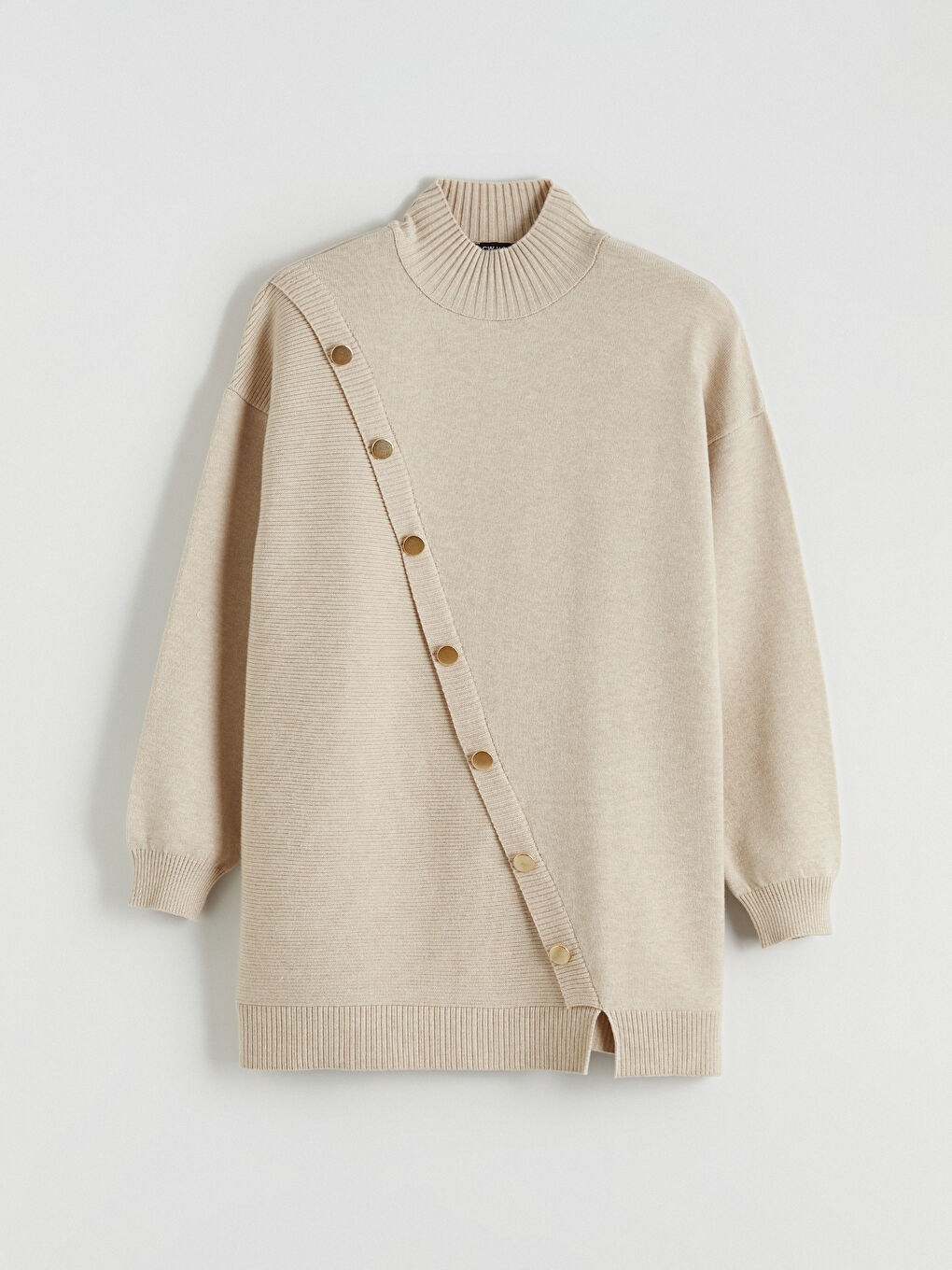 Bej Yarım Balıkçı Yaka Kadın Triko Kazak-4