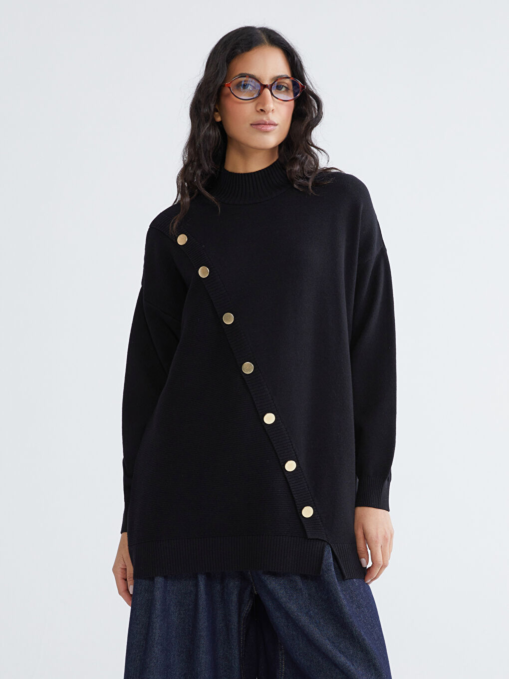 Siyah Yarım Balıkçı Yaka Kadın Triko Kazak