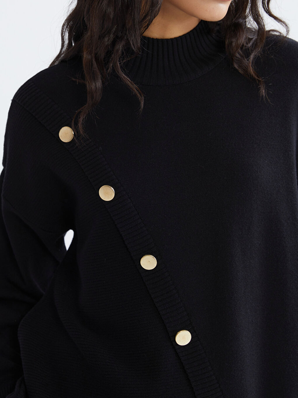 Siyah Yarım Balıkçı Yaka Kadın Triko Kazak-2