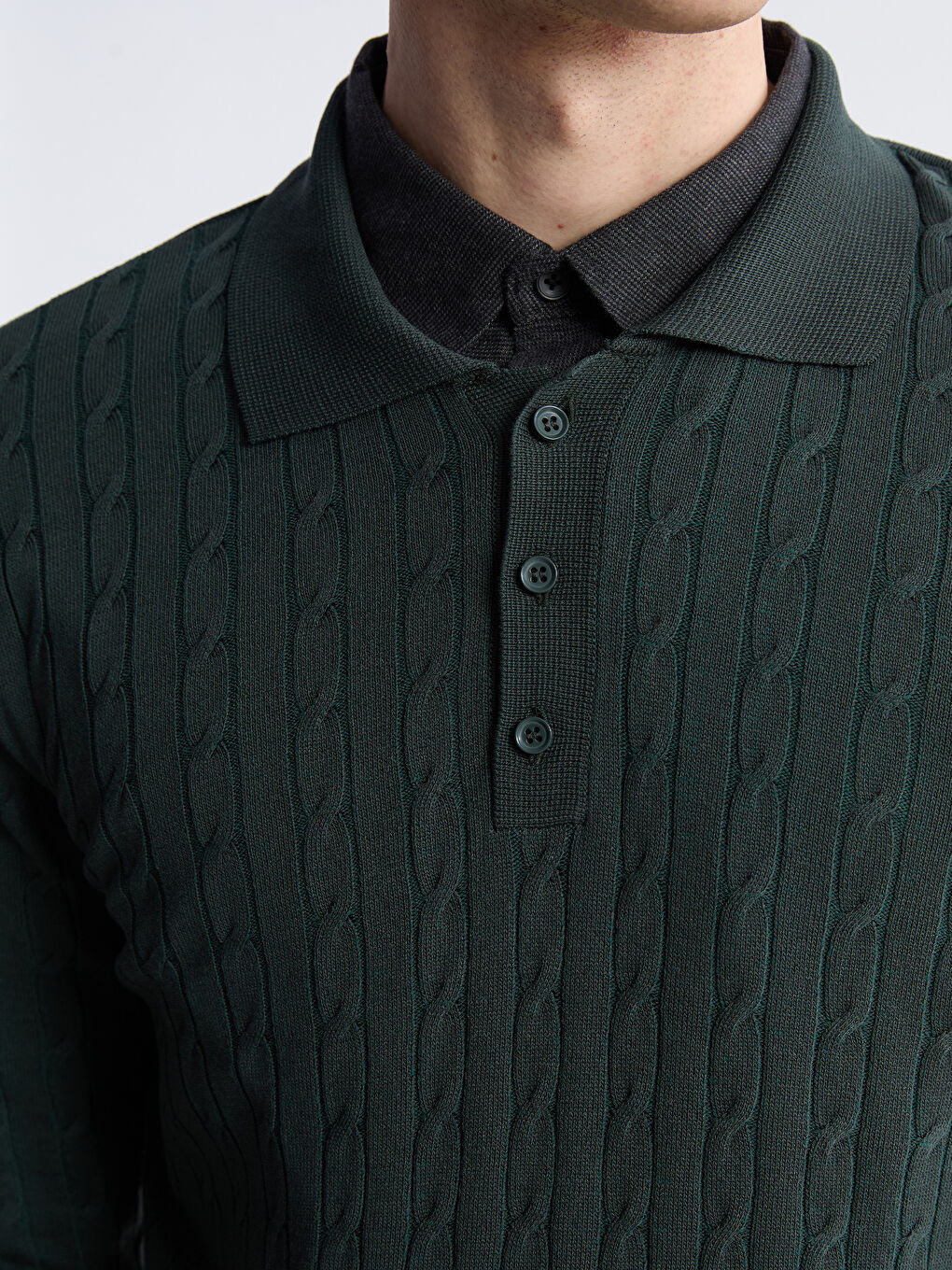 Yeşil Polo Yaka Erkek Triko Kazak-2