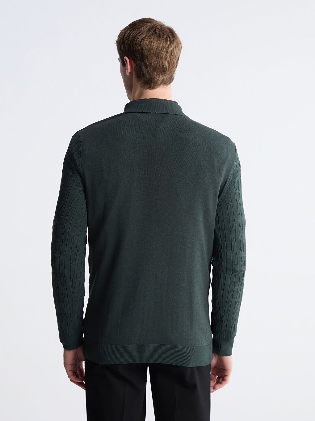 Yeşil Polo Yaka Erkek Triko Kazak-3