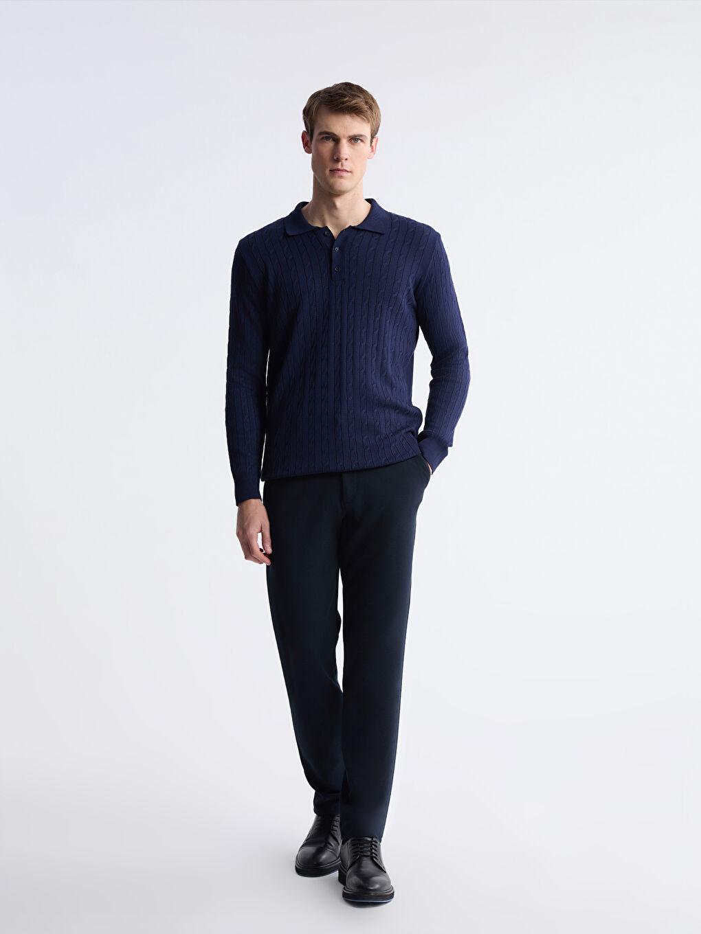 Lacivert Polo Yaka Erkek Triko Kazak-1