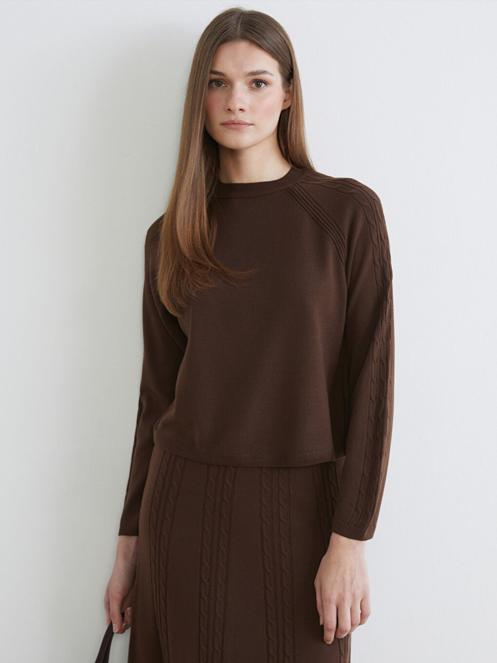 Crew Neck Self-Patterned Women's Knitwear Sweater