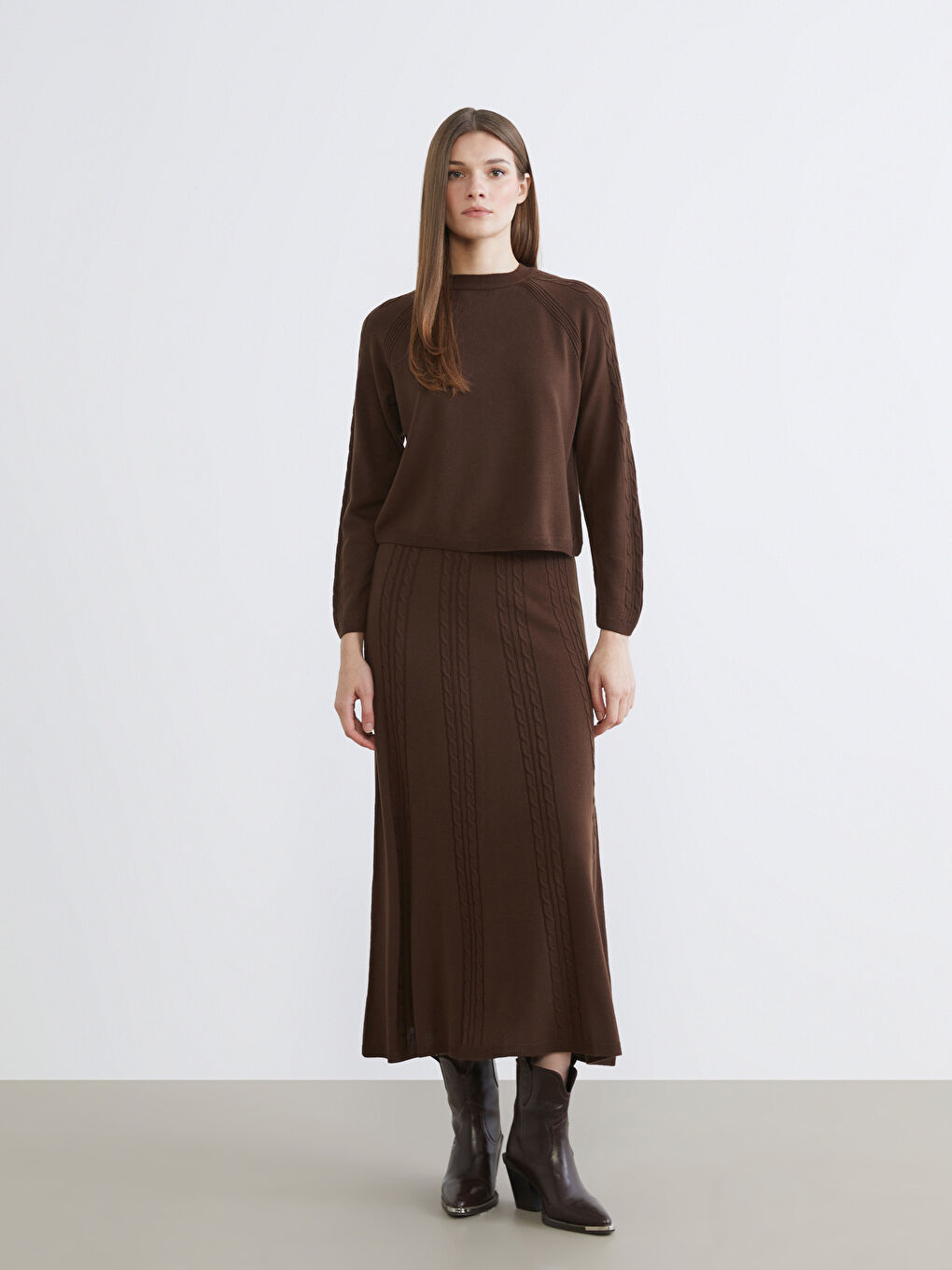 Crew Neck Self-Patterned Women's Knitwear Sweater-1