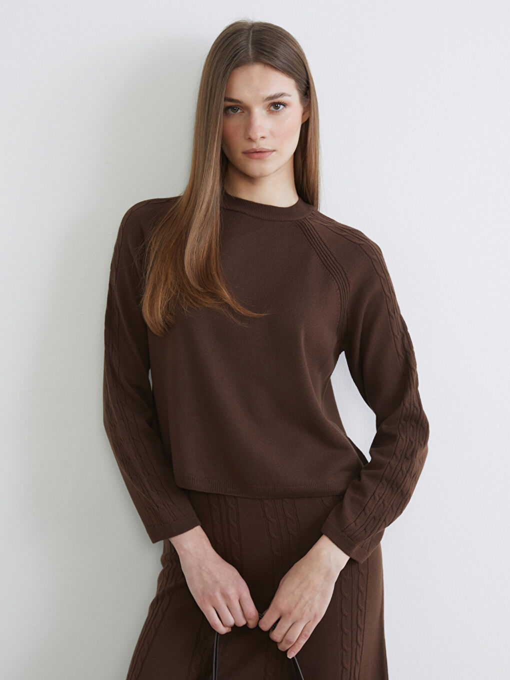 Crew Neck Self-Patterned Women's Knitwear Sweater-2