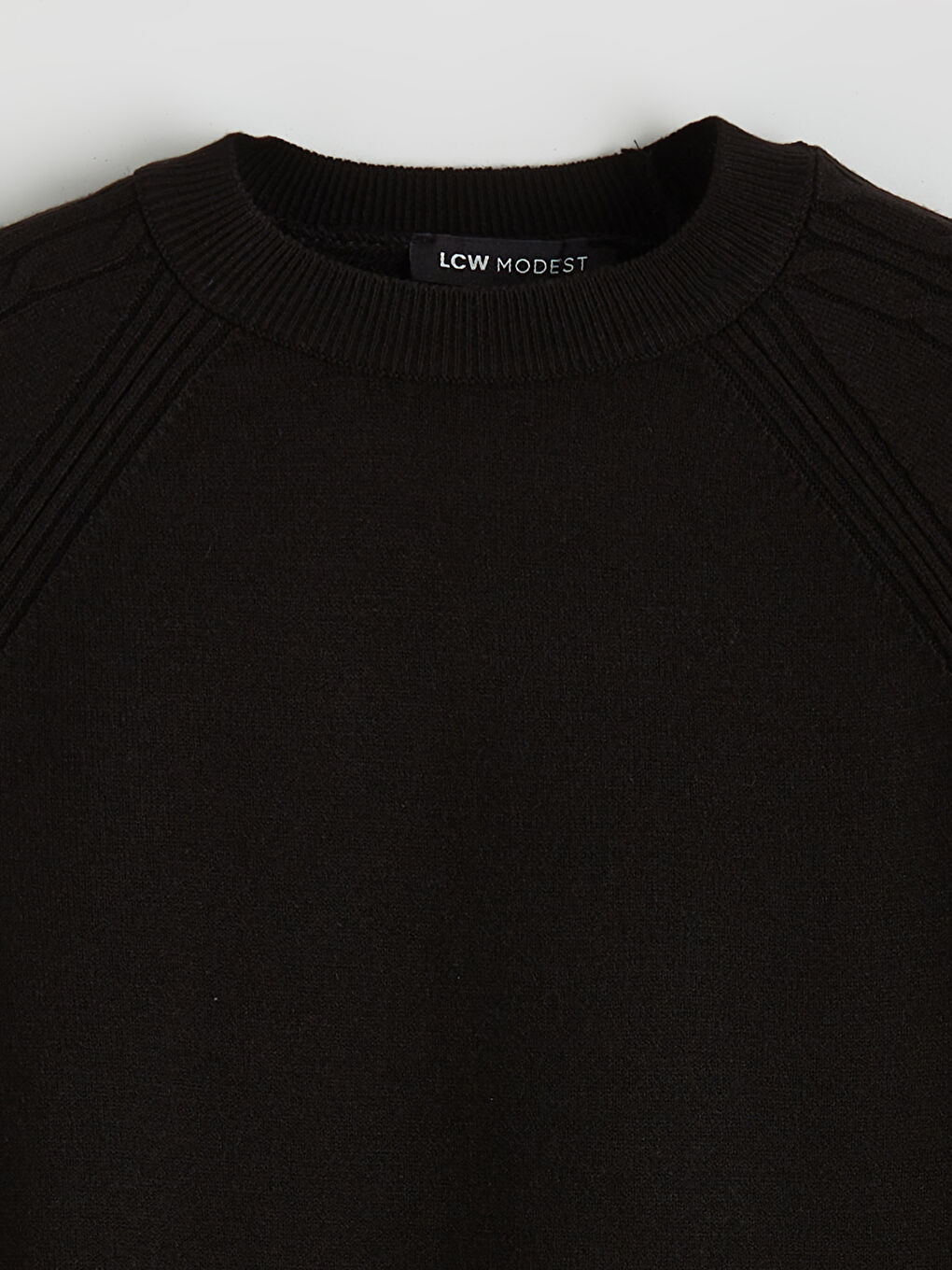 Siyah Bisiklet Yaka Kendinden Desenli Kadın Triko Kazak-9