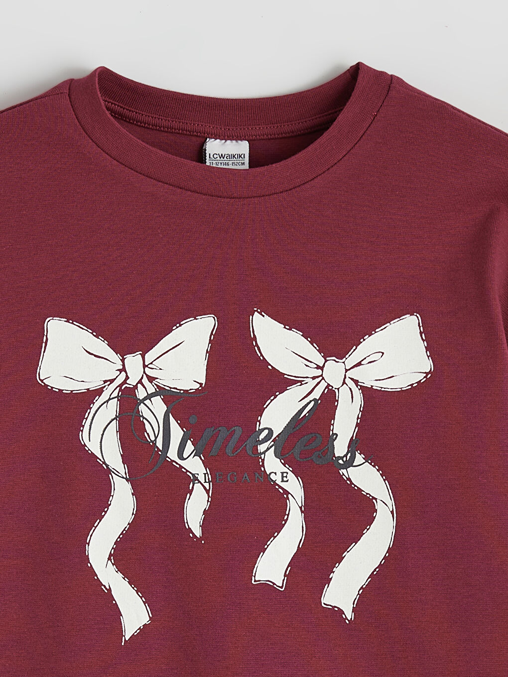 Crew Neck Bow Printed Girls' T-Shirt-1
