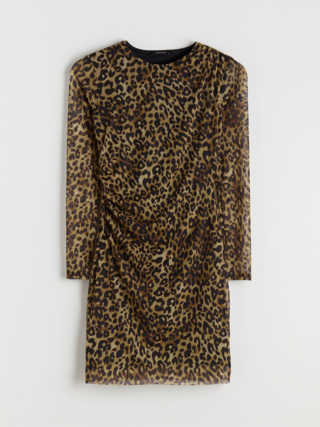 Karışık Leopar Desenli BüzgülüTül Mini Elbise-5