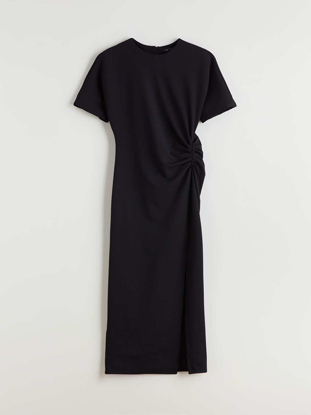 Siyah Bisiklet Yaka Büzgülü Krep Elbise-4