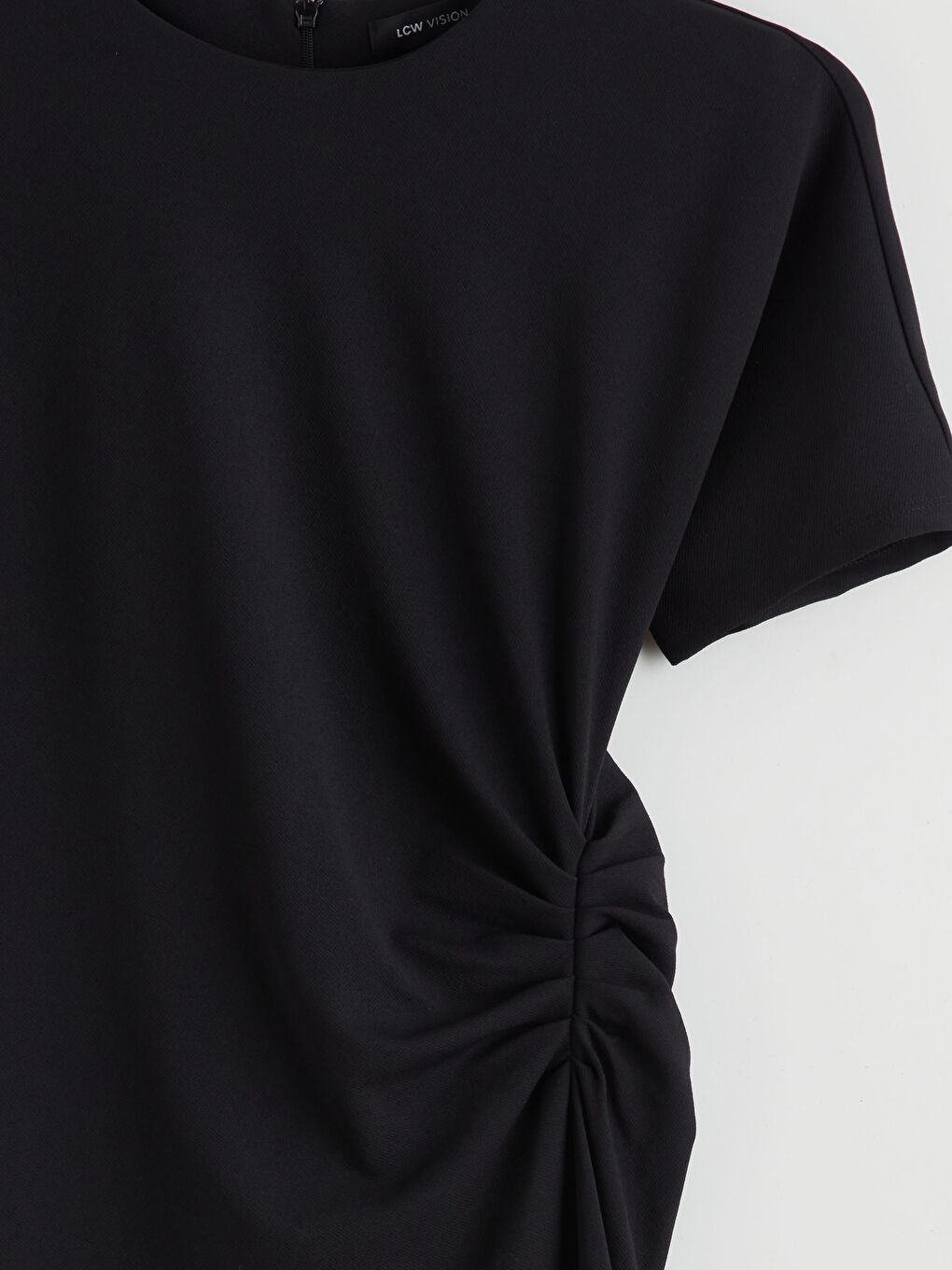 Siyah Bisiklet Yaka Büzgülü Krep Elbise-5