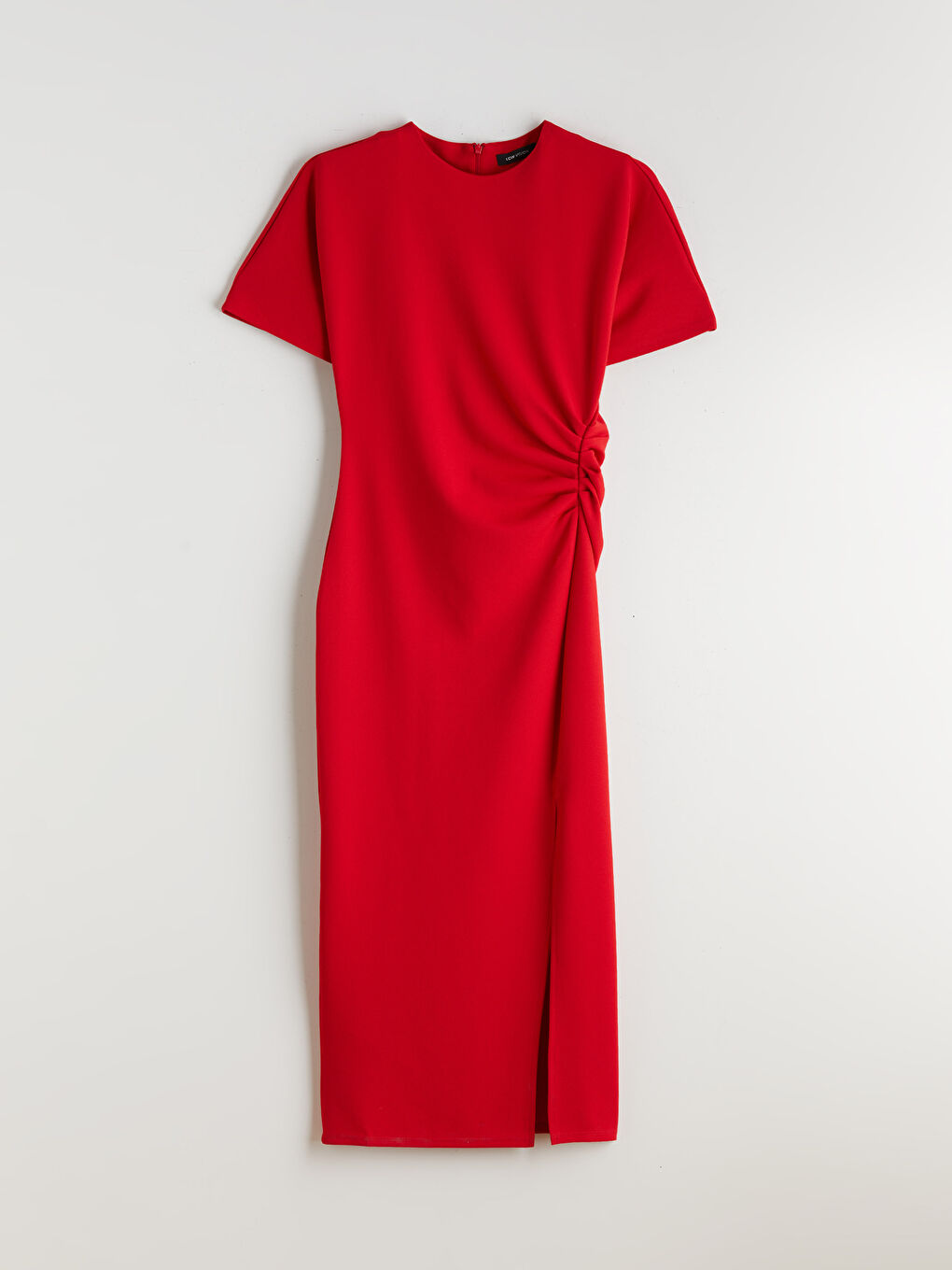 Kırmızı Bisiklet Yaka Büzgülü Krep Elbise-4