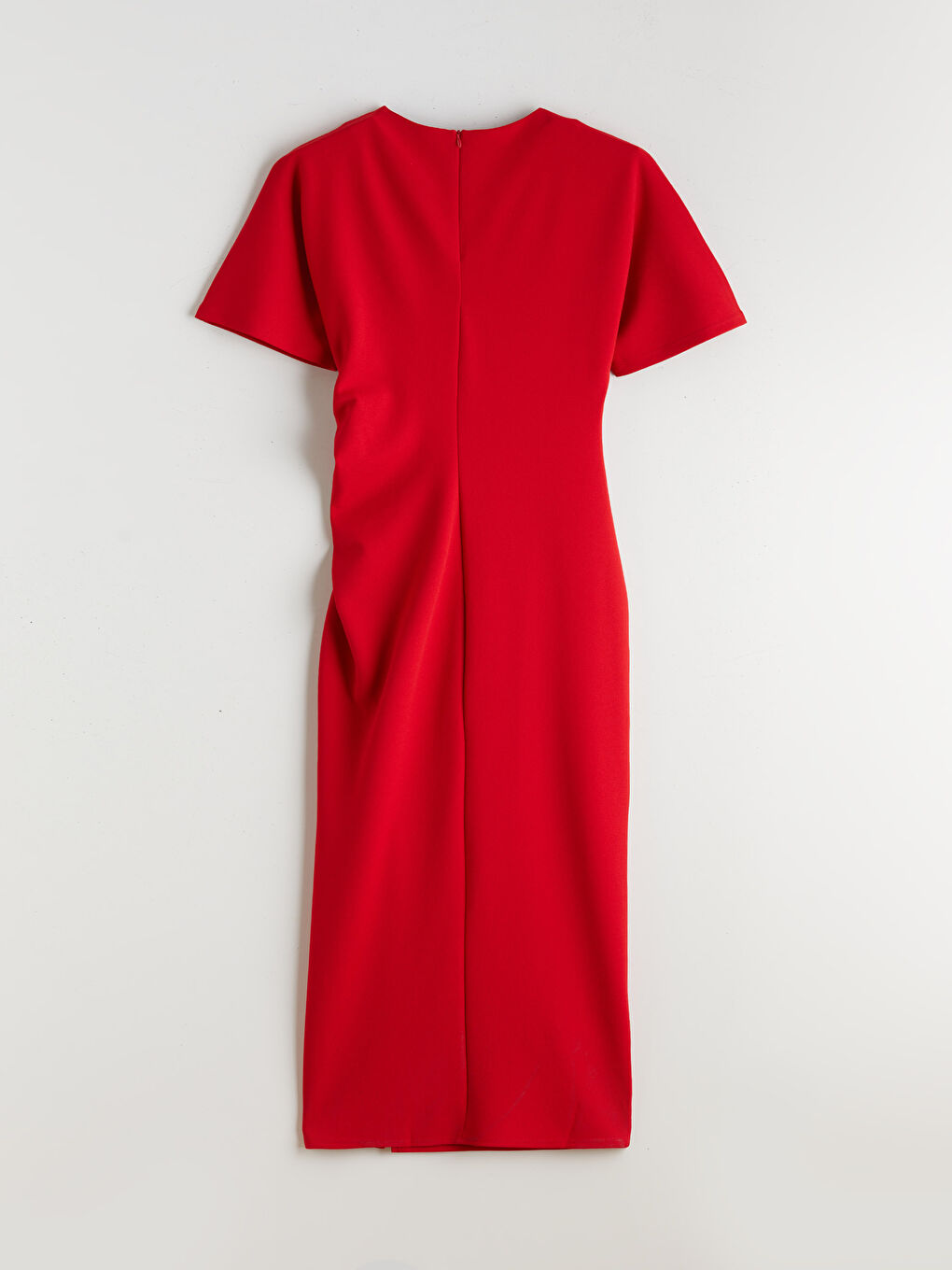 Kırmızı Bisiklet Yaka Büzgülü Krep Elbise-5