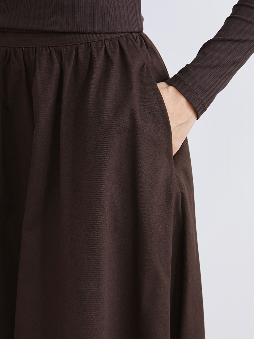 Bej Beli Fermuarlı Kloş Etek-2