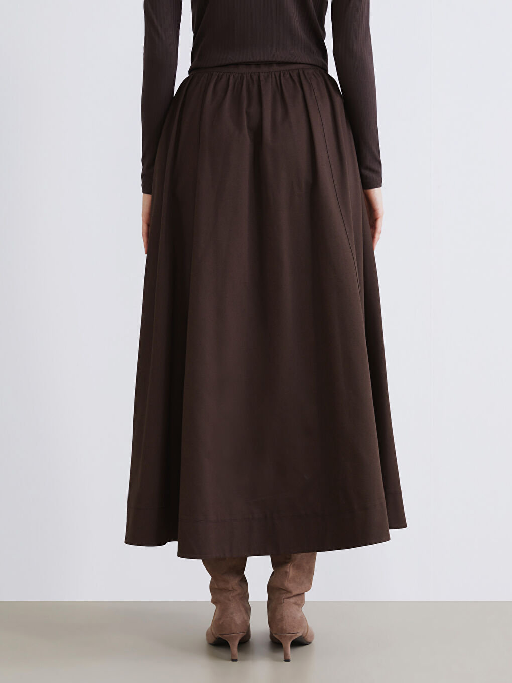 Bej Beli Fermuarlı Kloş Etek-3