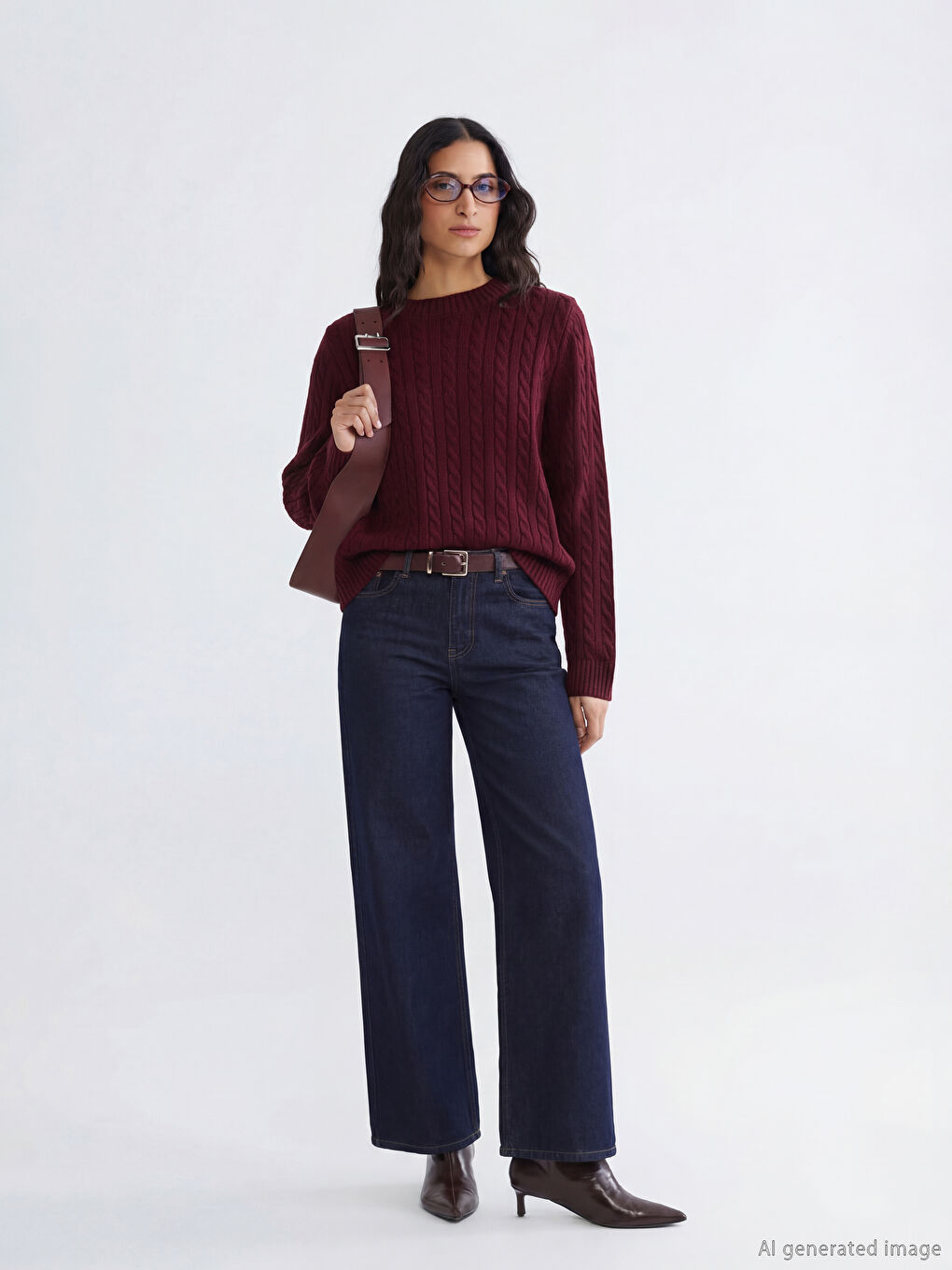 Crew Neck Self-Patterned Women's Knitwear Sweater