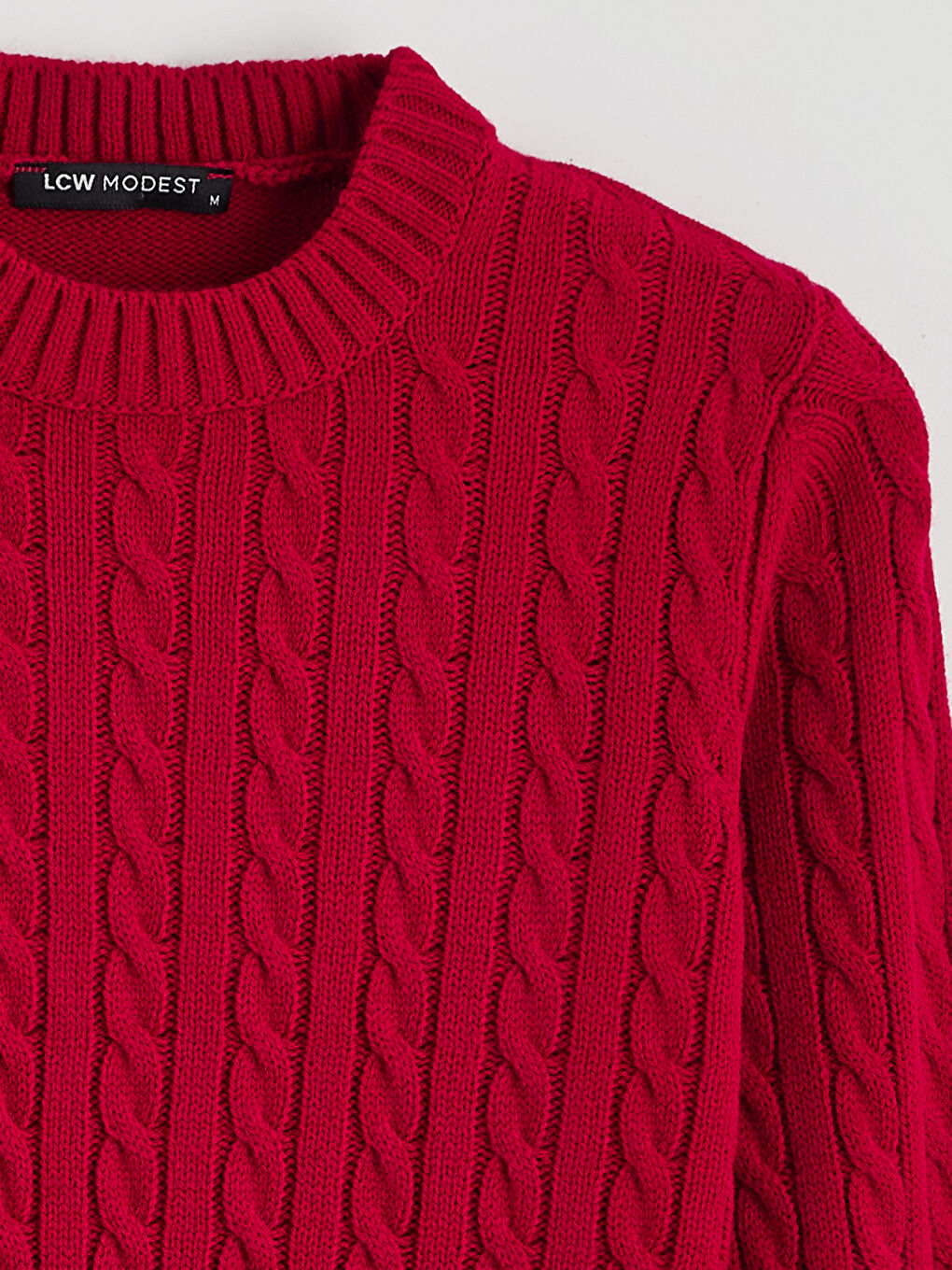 Kırmızı Bisiklet Yaka Kendinden Desenli Kadın Triko Kazak-5