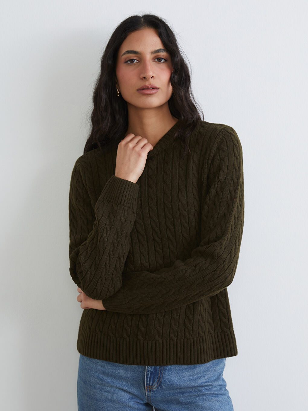 Crew Neck Self-Patterned Women's Knitwear Sweater