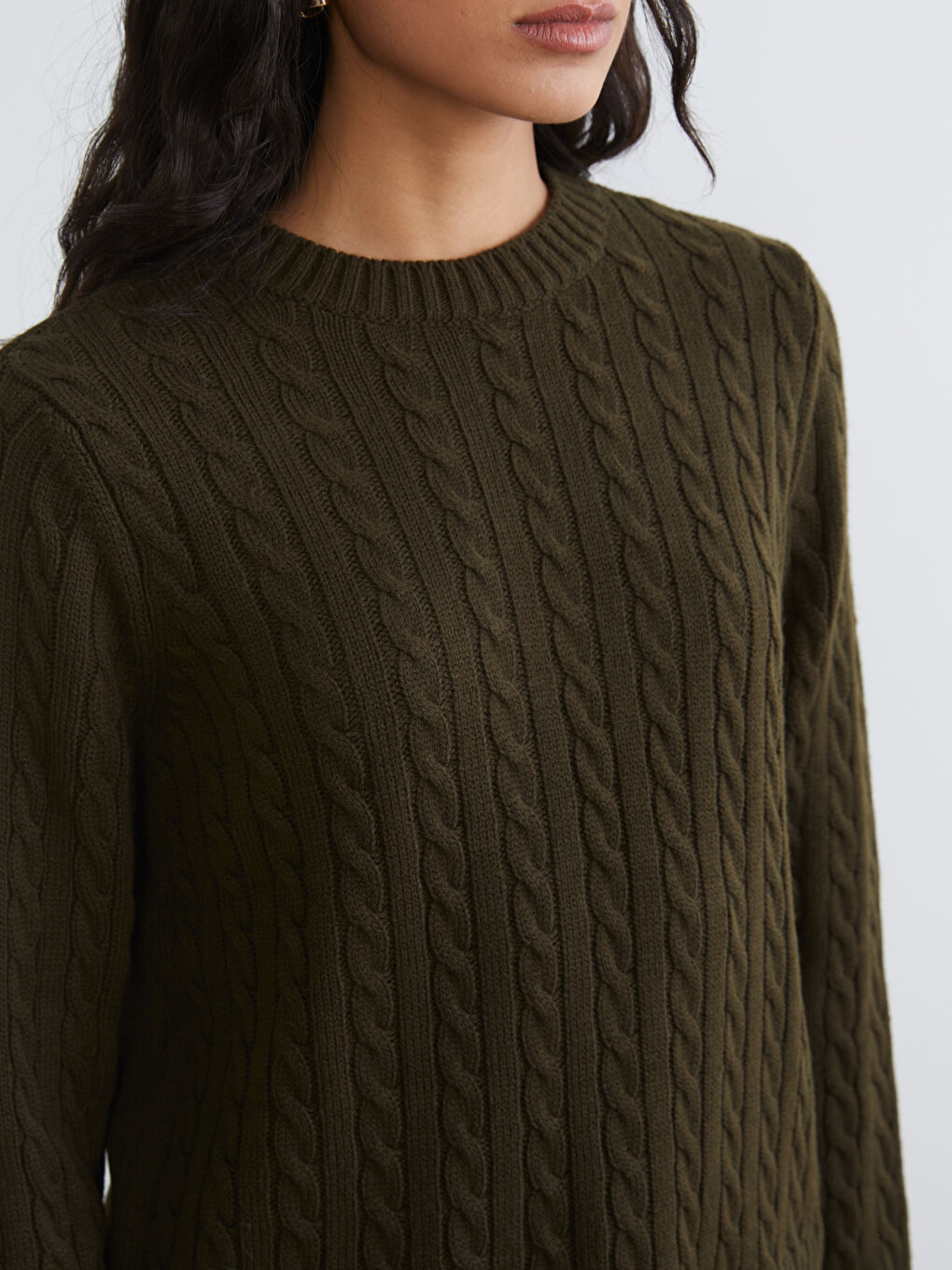 Crew Neck Self-Patterned Women's Knitwear Sweater-2